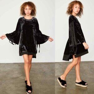 HAH Hot as Hell PHAHTt City mini dress black crushed velvet bell sleeves sz S